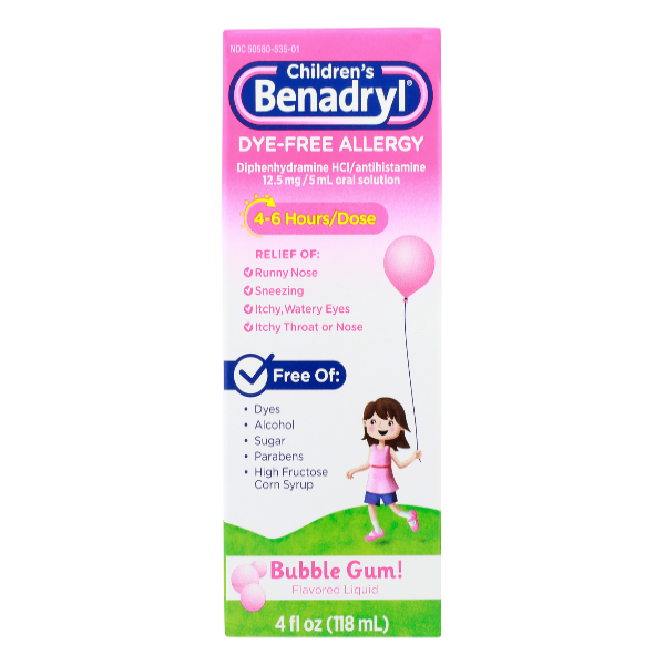 Benadryl Childrens Dye-free Allergy Liquid Bubble Gum-flavored - 4 Fluid ounce