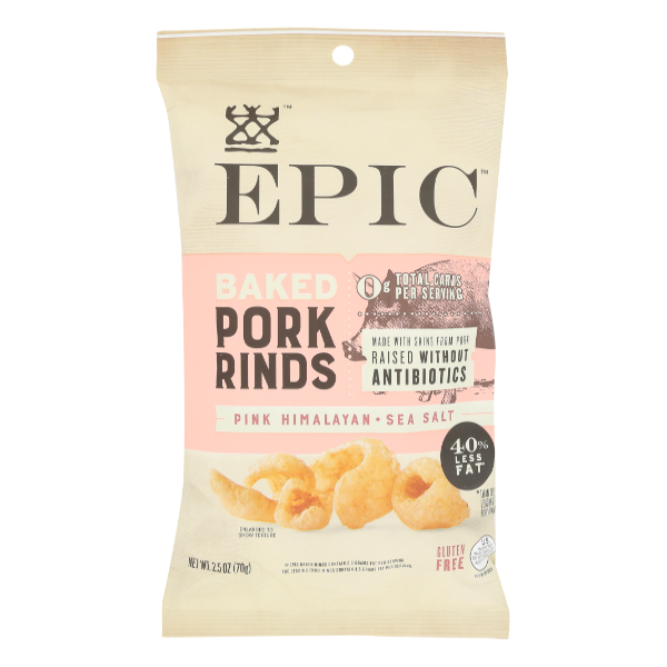 Epic Oven Baked Pork Rinds With Pink Himalayan Sea Salt - 2.5 Ounce