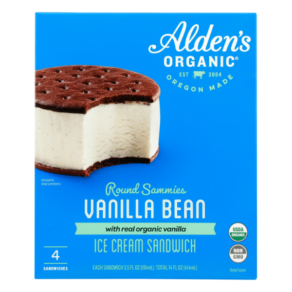 Alden's Organic Vanilla Bean Ice Cream Sandwiches - 14 Fluid ounce