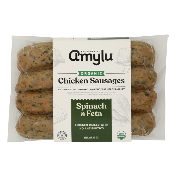 Amylu Organic Spinach & Feta Chicken Sausages - 12 Ounce