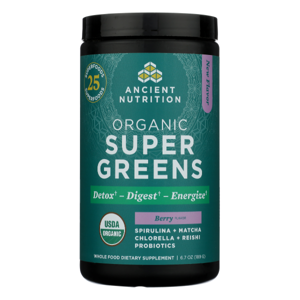 Ancient Nutrition Organic Supergreens Berry 25srv - 189 Gram