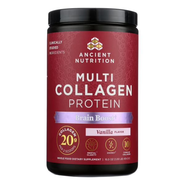 Ancient Nutrition Multi Collagen Brain Boost Vanilla Flavor - 455 Gram