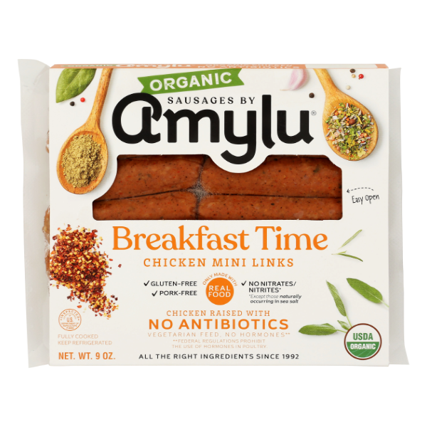 Amylu Organic Breakfast Time Chicken Mini Links - 9 Ounce