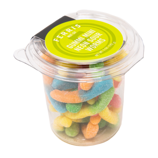Ferris Coffee & Nut Co. Mini Neon Sour Gummi Worms To Go Cup - 5 Ounce