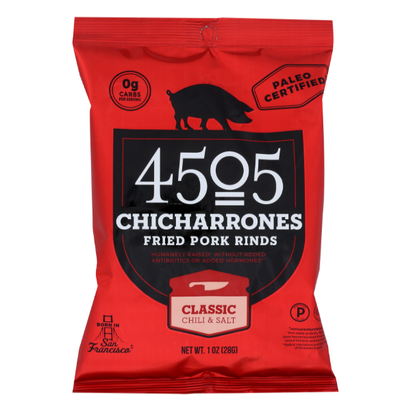 4505 Meats Classic Chile & Salt Chicharrones Pork Rinds - 1 Ounce