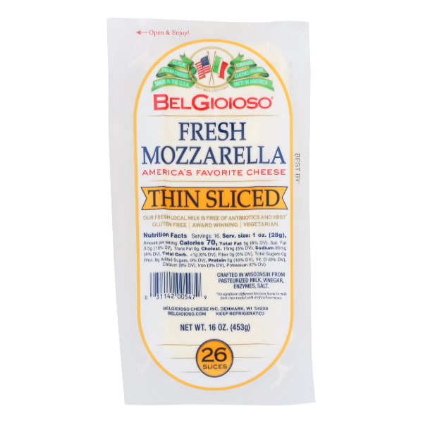 Belgioioso Fresh Thin Sliced Mozzarella Cheese - 1 Pound