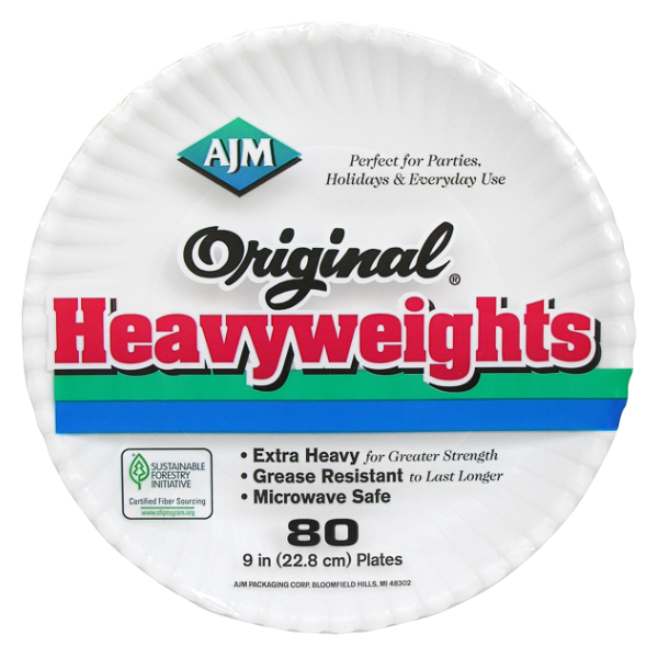 Ajm Original Heavyweight 9 Inch Paper Plates - 80 Each