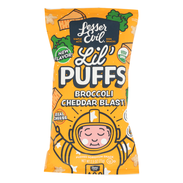 Lesser Evil Puffs Kids Broccoli Chdr - 2.5 Ounce