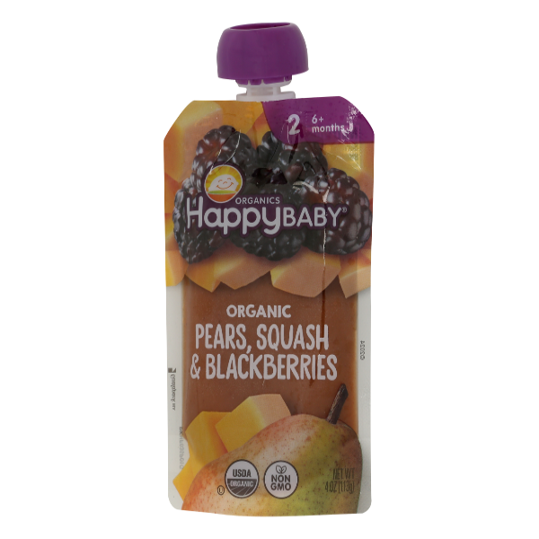 Happy Baby Organic Pears Squash & Blackberries Stage 2 Baby Food Pouch - 4 Ounce