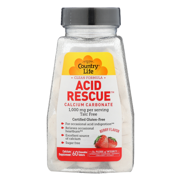 Country Life Acid Rescue Calcium Carbonate Berry Flavor 1000 Mg - 60 Each
