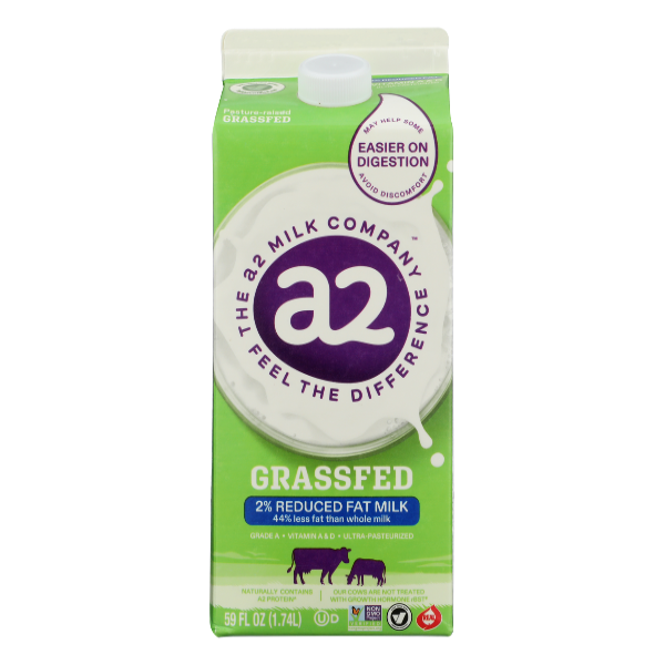 A2 Milk Pasture Raised Grassfed Reduced Fat Milk - 59 Fluid ounce