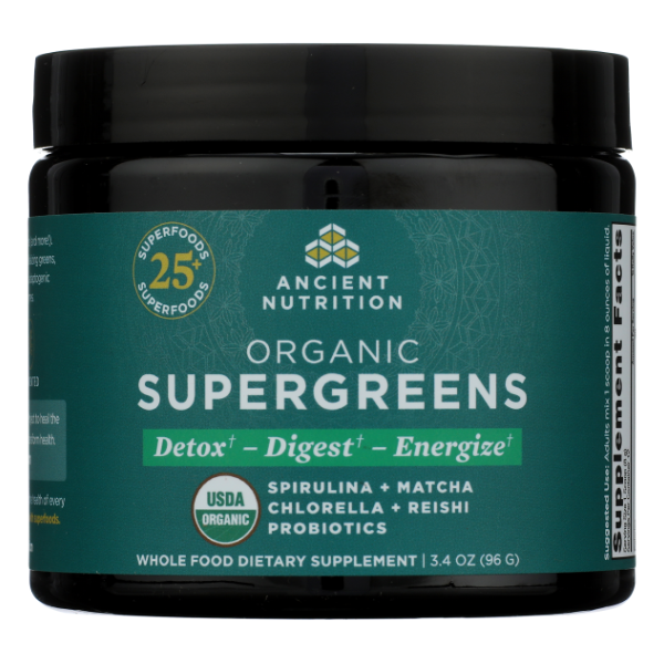 Ancient Nutrition Organic Supergreens Unflavored 12srv - 96 Gram