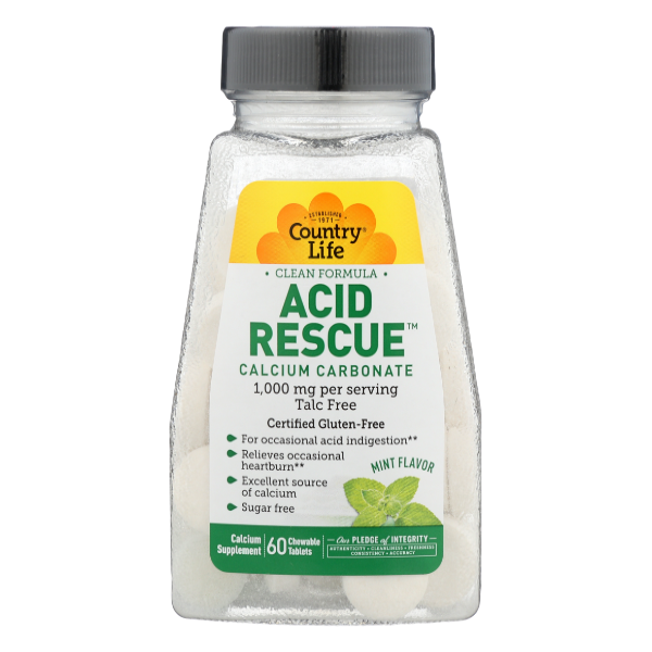 Country Life Acid Rescue Calcium Carbonate Mint Flavor 1000 Mg - 60 Each
