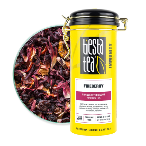 Tiesta Tea Immunity Fireberry Cranberry Hibiscus Caffeine Free Loose Leaf Rooibos Tea - 5 Ounce