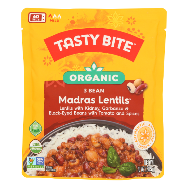 Tasty Bite Organic Indian 3 Bean Madras Lentils - 10 Ounce