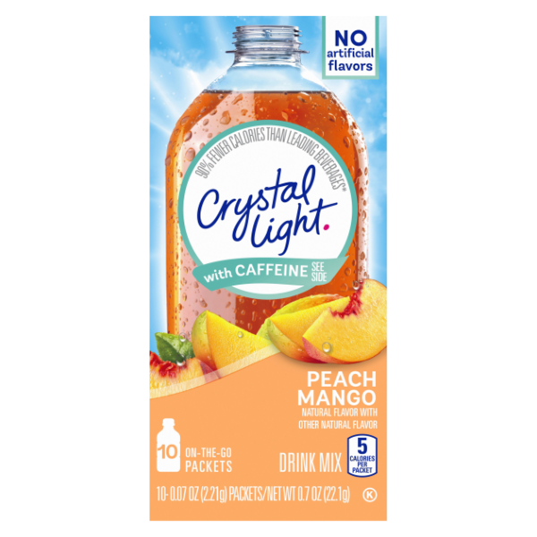 Crystal Light Peach Mango Powdered Drink Mix With Caffeine 10pk - 0.7 Ounce